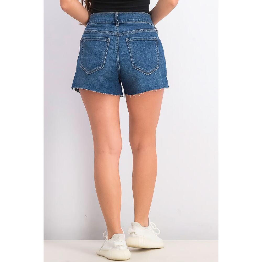 Old Navy Boyfriend Seamed Cutoff Denim Jean Shorts Dark wash stretch Cutoffs 8 - Picture 8 of 11